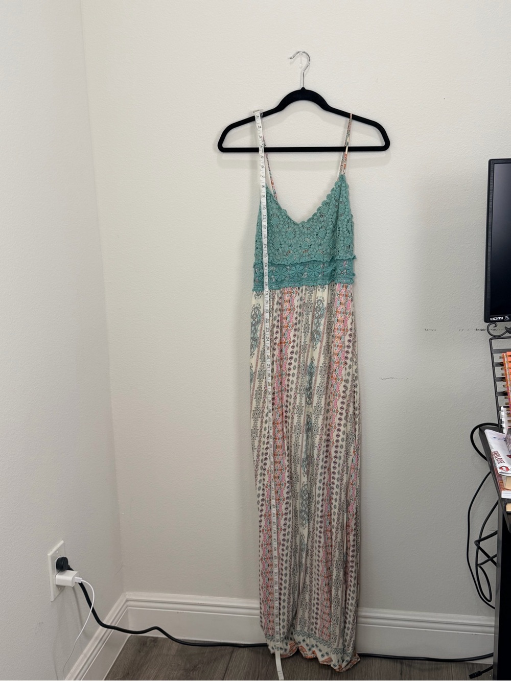 Entro Boho Crochet Maxi Dress Turquoise Lace Festival Sundress